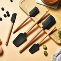 Silicone Spatula Set with Wooden Handle for Baking and Mixing by Axyaa