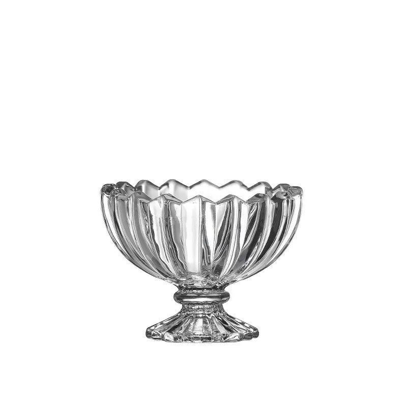 Axya Tall Glass Dessert Bowl Set of 2, Transparent Salad Fruit Plate Tray
