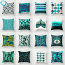 Teal Blue Flower Leaves Pattern Pillow Case for Home Decor by Axyaa