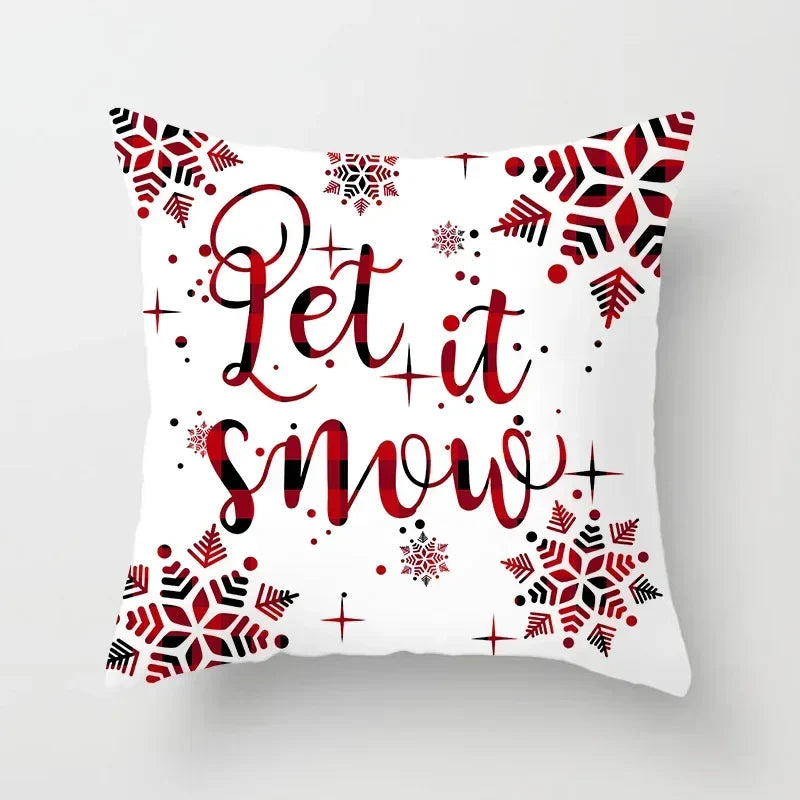 Red Flake Snow Deer Cushion Cover Set by Axyaa for Festive Home Decor