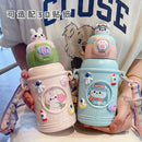 Axyaa Kids Stainless Steel Straw Water Cup - Cute Animal Doll Design