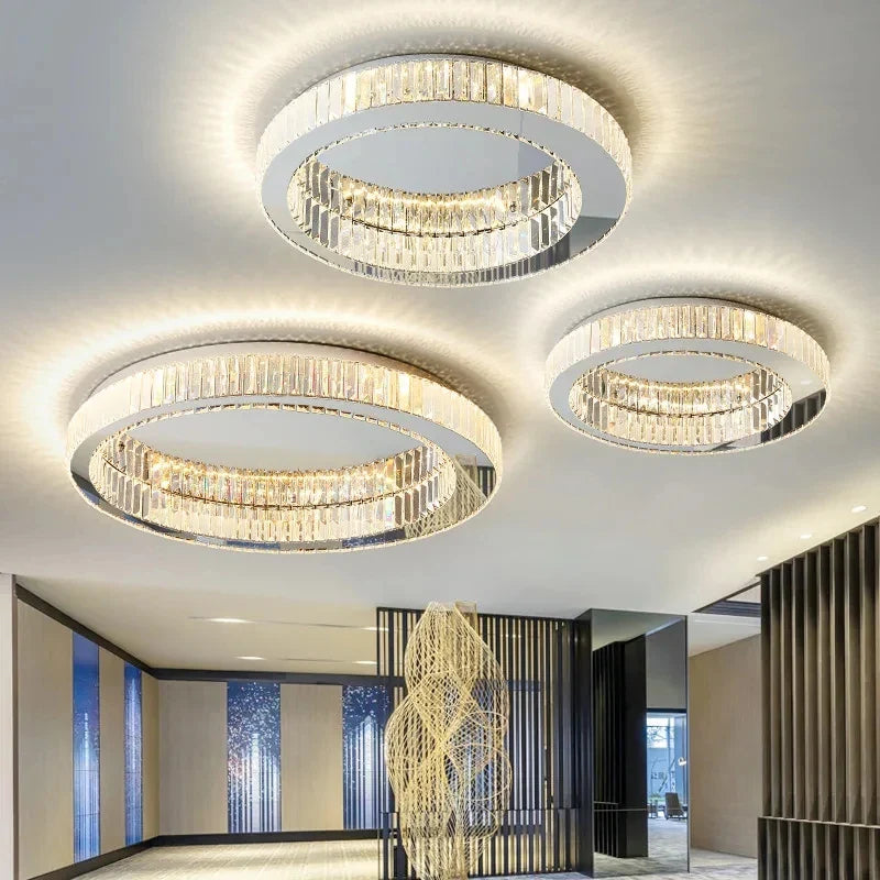 Luxury Round Crystal LED Ceiling Lamp for Bedroom Living Room by Axyaa