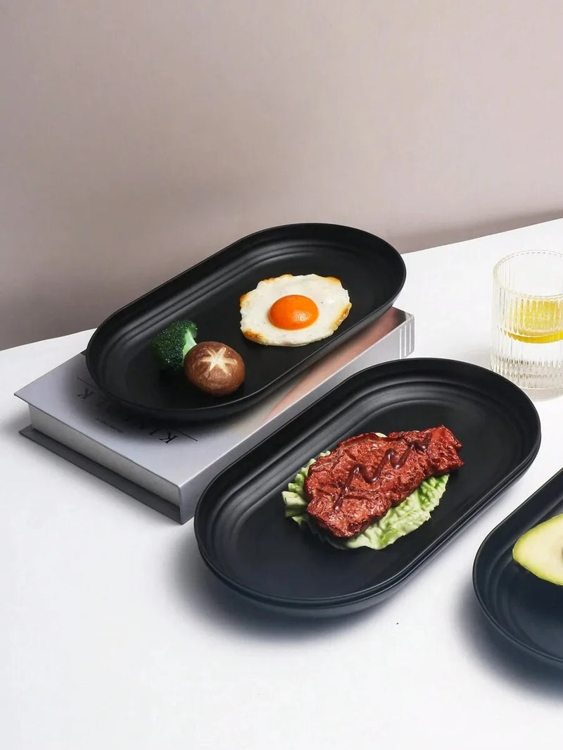 Axyaa Black Plastic Dinner Plates - Set of 12 - Ideal for Desserts & Parties