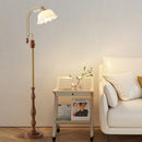 Axyaa French Retro Wooden Brass Floor Lamp with Glass Lampshade for Living Room