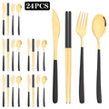Axyaa Black Gold Flatware Set Stainless Steel Cutlery Knife Fork Spoon Chopsticks