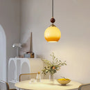 Axyaa LED Glass Pendant Lights Walnut Wood Hanging Lamp for Home Decor