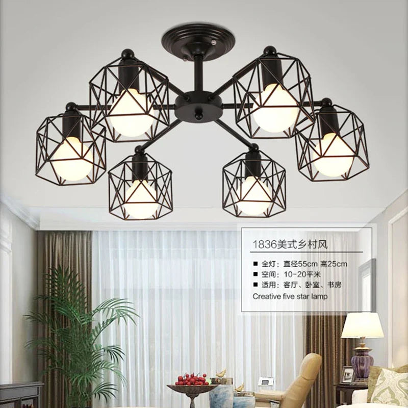 Axya Vintage Cage Ceiling Light Chandelier for Kitchen Bedroom Living Room