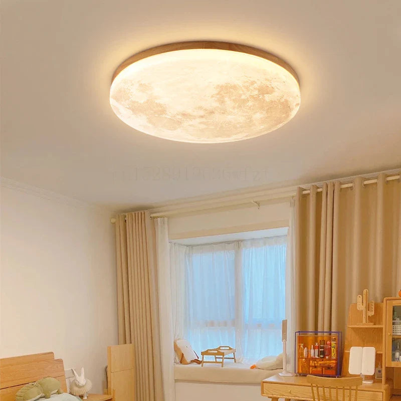 Axya Solid Wood LED Ceiling Lamp for Home Decor, 12W-36W, Moon Design