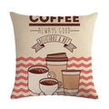 Axyaa Coffee Cup Print Linen Cushion Cover - 45x45CM Sofa Bed Decor