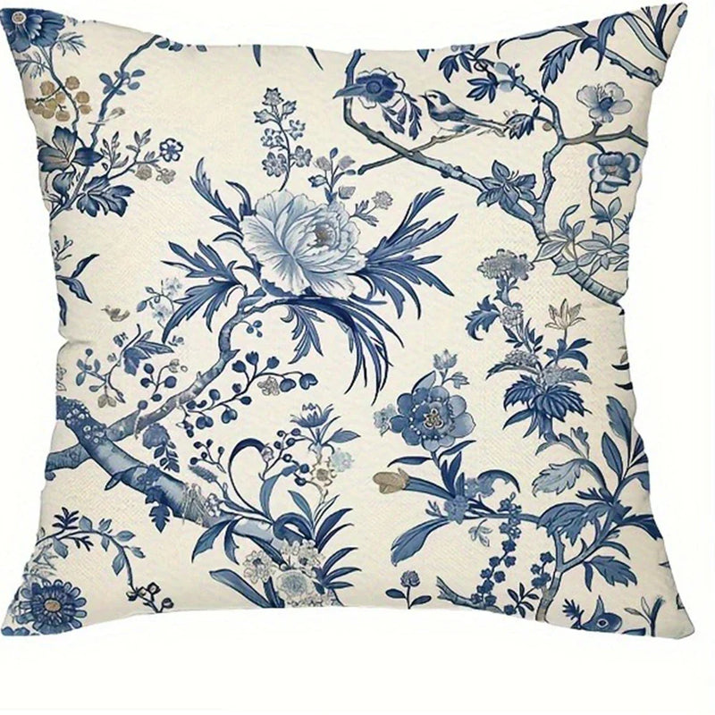 Axyaa Blue Floral Bird Pattern Pillowcase - Home Decor Brand