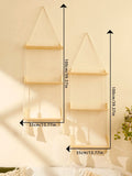 Axyaa 3-Tier Macrame Floating Shelves with Beads, Boho Home Decor Storage Rack