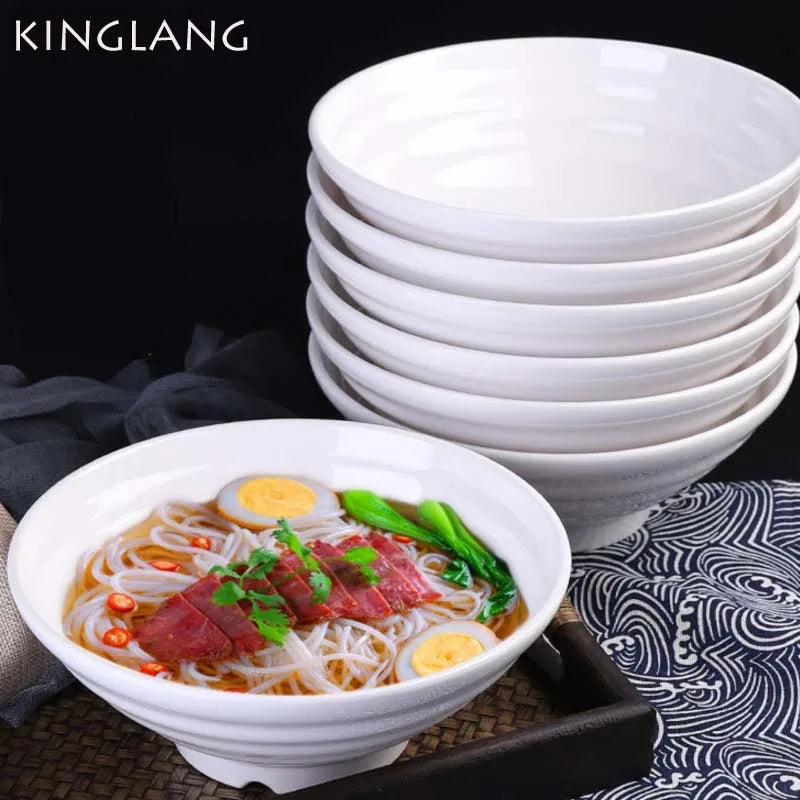 Axya™ Melamine Ramen Noodle Soup Bowl Set - White Plastic Fast Food Bowl