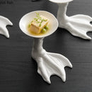Axyaa High Foot Ceramic Goose Feet Dim Sum Plate for Molecular Cuisine