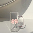 Axyaa 350ML Square Mug with Lids, Straws, Bow Handle - Pink Female Milk Coffee Cup