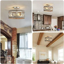 Axyaa Farmhouse Wood Grain Circular Chandelier - Retro Industrial Iron Art Ceiling Light