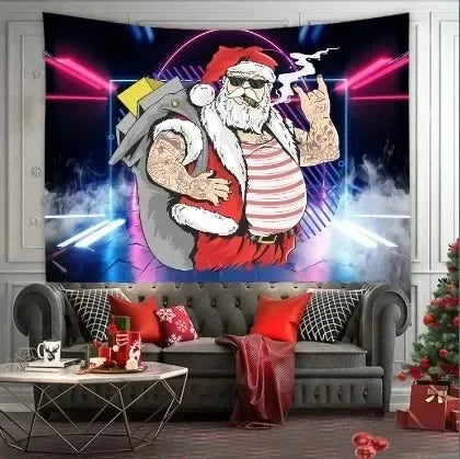 Axyaa Santa Claus Pattern Tapestry: Festive Living Room Wall Decoration