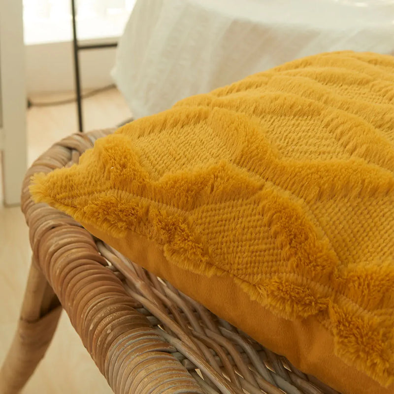 Yellow Plush Cushion Cover 45x45 - Axyaa Home Living Room Sofa Decor