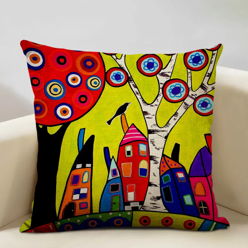 Axyaa Scenic Illustration Cushion Cover 45x45cm for Home Art Decoration