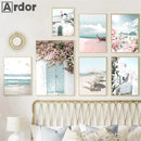 Axyaa Floral Beach Landscape Canvas Painting Nordic Modern Wall Art for Home Decor