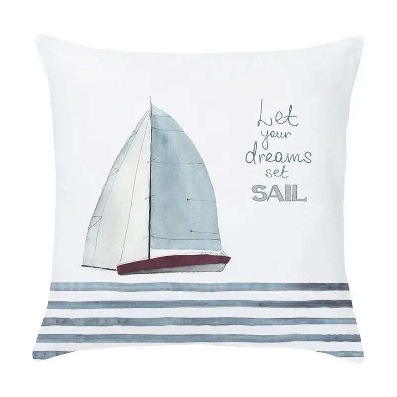 Axyaa Cartoon Sailboat Hot Air Balloon Lighthouse Cushion Cover
