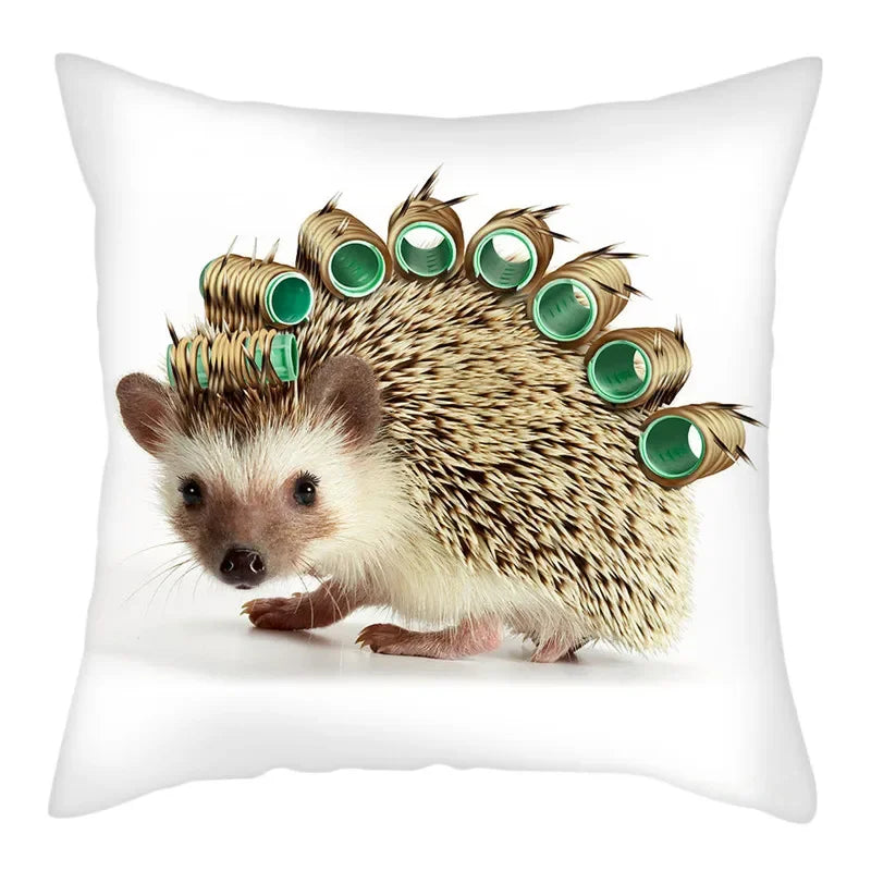 Hedgehog Print Pillow Cover for Home Sofa Decor 45X45cm - Axyaa