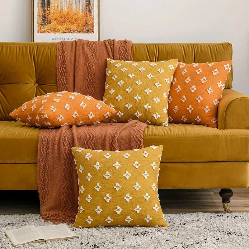 Axyaa Yellow Star Decor Cushion Cover - 45*45 Cotton Pillow Case Home Decor