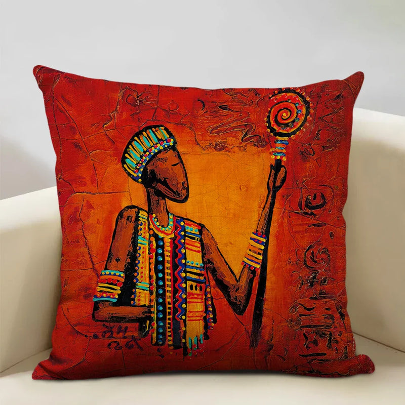Axyaa African National Style Oil Painting Cushion Cover for Living Room Sofa Art