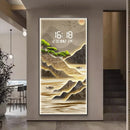 Axyaa Pine Entrance Landscape Wall Painting with High-End Electronic Clock