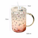 Axyaa 1000ml Glass Tumbler with Lid and Straw – Versatile Kawaii Drinkware