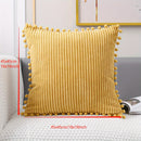 Axyaa Green Corduroy Cushion Cover with Fur Ball Pom | 45x45CM | Living Room Bedroom