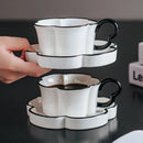 Axyaa Petal Shape Ceramic Coffee Cup Saucer Set - 8oz Black & White Nordic Design