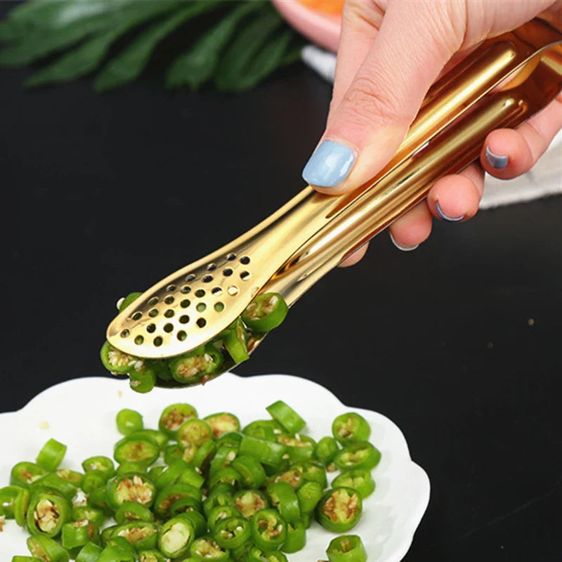Axyaa Stainless Steel Smart Grill Tongs Gold/Silver Meat Clip for BBQ Cooking