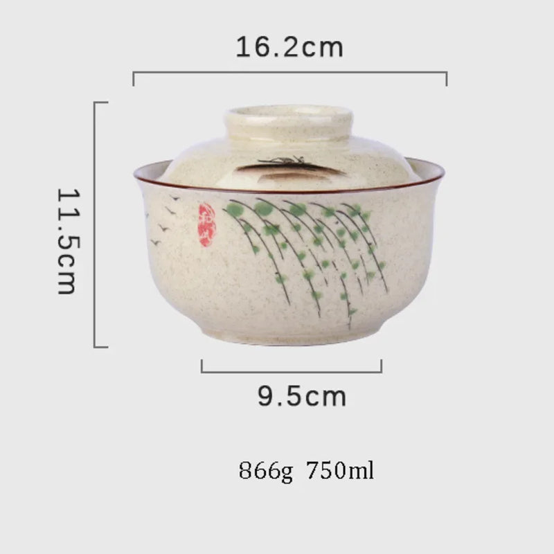 Axya Retro Ceramic Ramen Bowl with Lid - Large Capacity Tableware