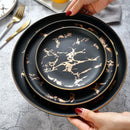 Axyaa Golden Marble Pattern Ceramic Plate - New Nordic Style Steak Plate
