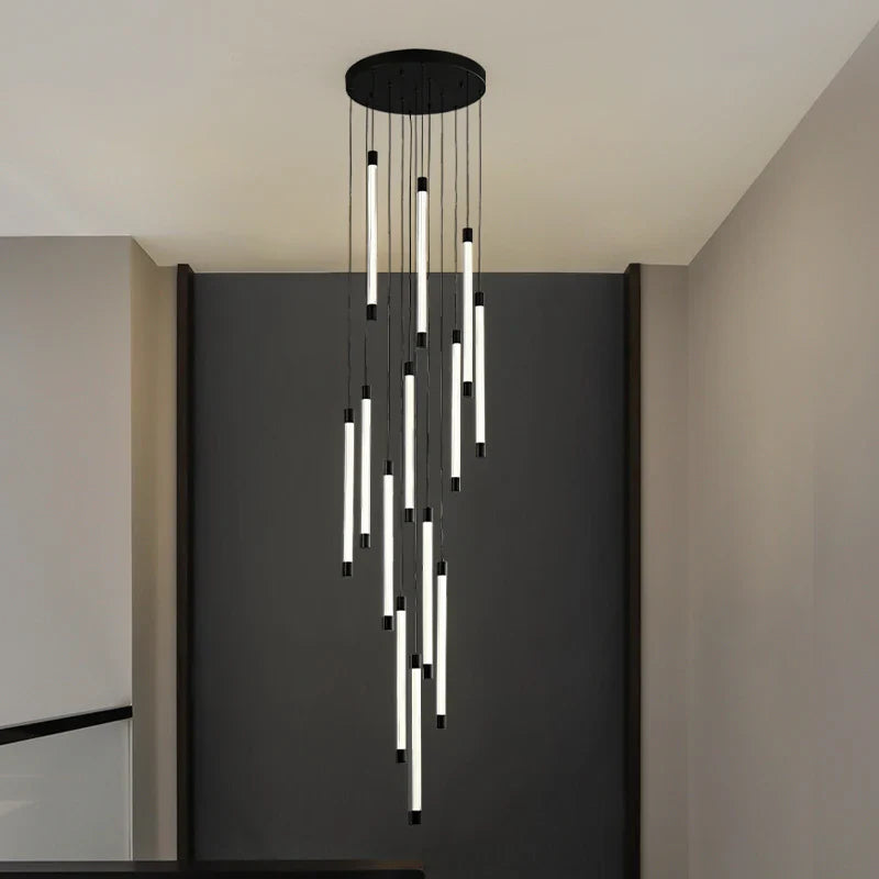Axyaa LED Copper Staircase Chandelier for Duplex Villa Hotel Lobby Indoor Lighting