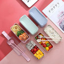 Axyaa 3-layer Wheat Straw Lunch Box with Dinnerware, Microwavable Bento Box for Adults