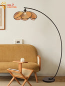 Axyaa Wabi-sabi Rattan Fishing Floor Lamp LED E27 Retro Design Petal Standing Lamp