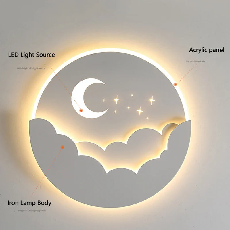 Axyaa Cloud Moon Wall Lamp for Children's Room - Modern Bedroom Lighting