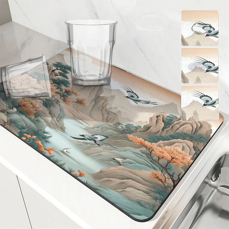 Axyaa Flower Plants Absorbent Drying Mat - Anti-Slip Table Cup Placemat