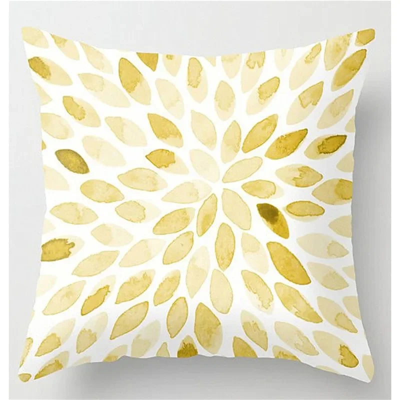 Yellow Floral Leaves Pattern Cushion Cover for Modern Living Room by Axyaa