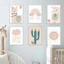 Axyaa Rainbow Alpaca Cactus Heart Wall Art Prints for Kids Room
