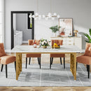 Axyaa 63-inch Marble Dining Table for 6, Modern Rectangular Kitchen Table with Gold Frame