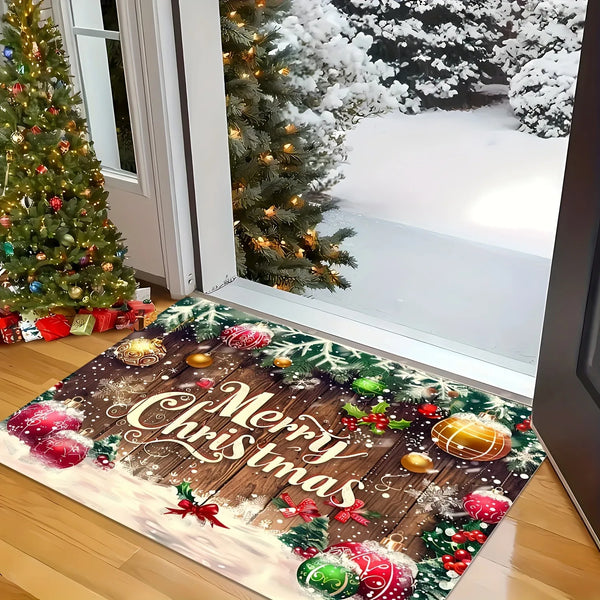 Axyaa Christmas Welcome Door Mat with Colored Ball Pattern - Non-Slip Floor Mat