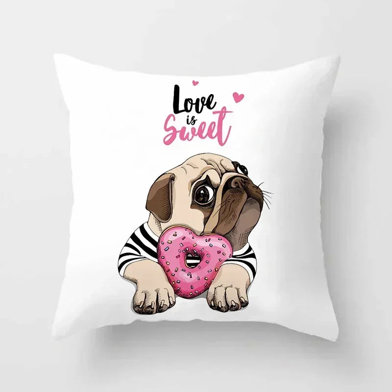 Cute Pug Bulldog Pillowcase for Living Room Decor - Axyaa Home Decor