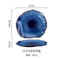 Axyaa Blue Ceramic Tableware Set - Steak Plate, Salad Bowl, Fish Plate, Sauce Dish