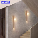 Axyaa Yellow Travertine Cave Stone Wall Light - Retro Staircase Bedroom Lamp