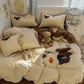 Axyaa Cartoon Washed Cotton Towel Embroidered Bedding Set - 4-Piece