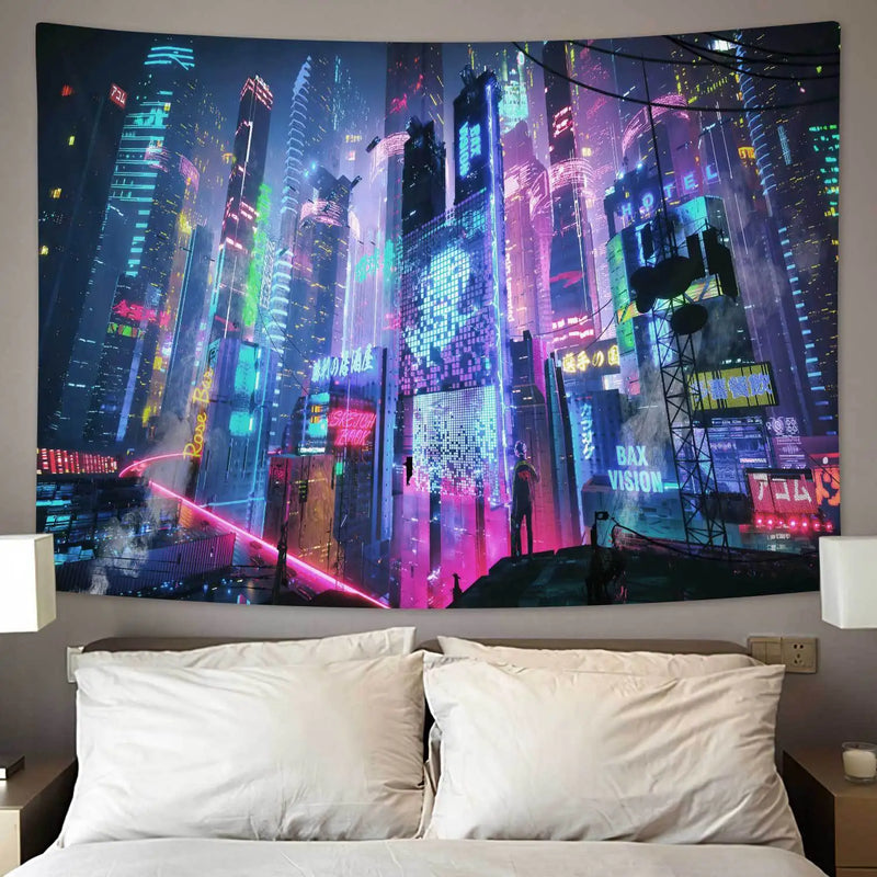 Axyaa Neon Anime Punk Wall Hanging - Vibrant Fluorescent Tapestry for Home Decor