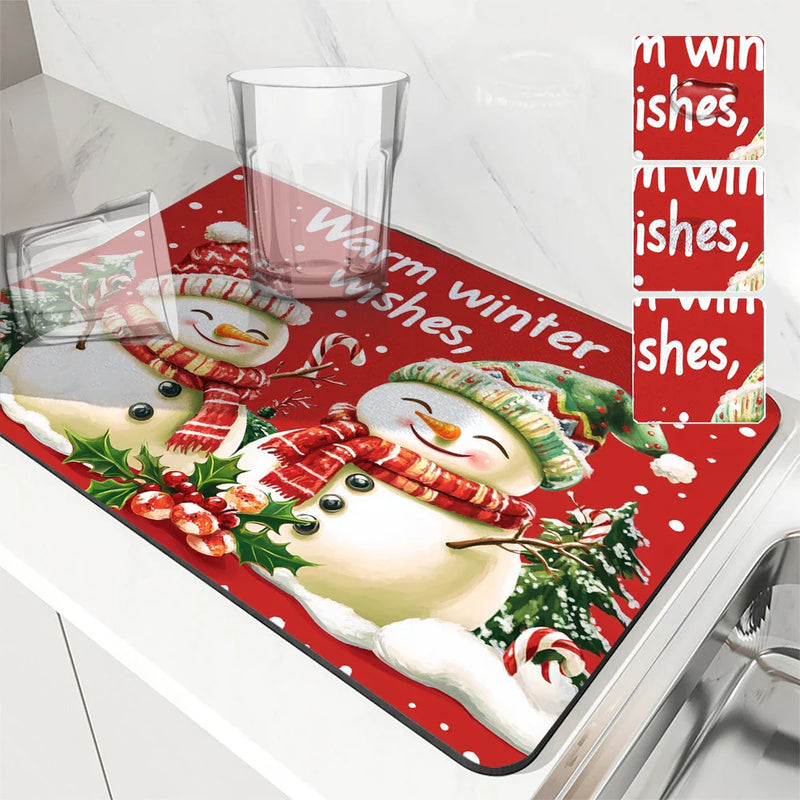 Axyaa Christmas Kitchen Drying Mat - Non-slip Heat Resistant Counter Pad