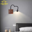 Axyaa Walnut Wood LED Wall Lamp with Flexible Hose & Universal Joint